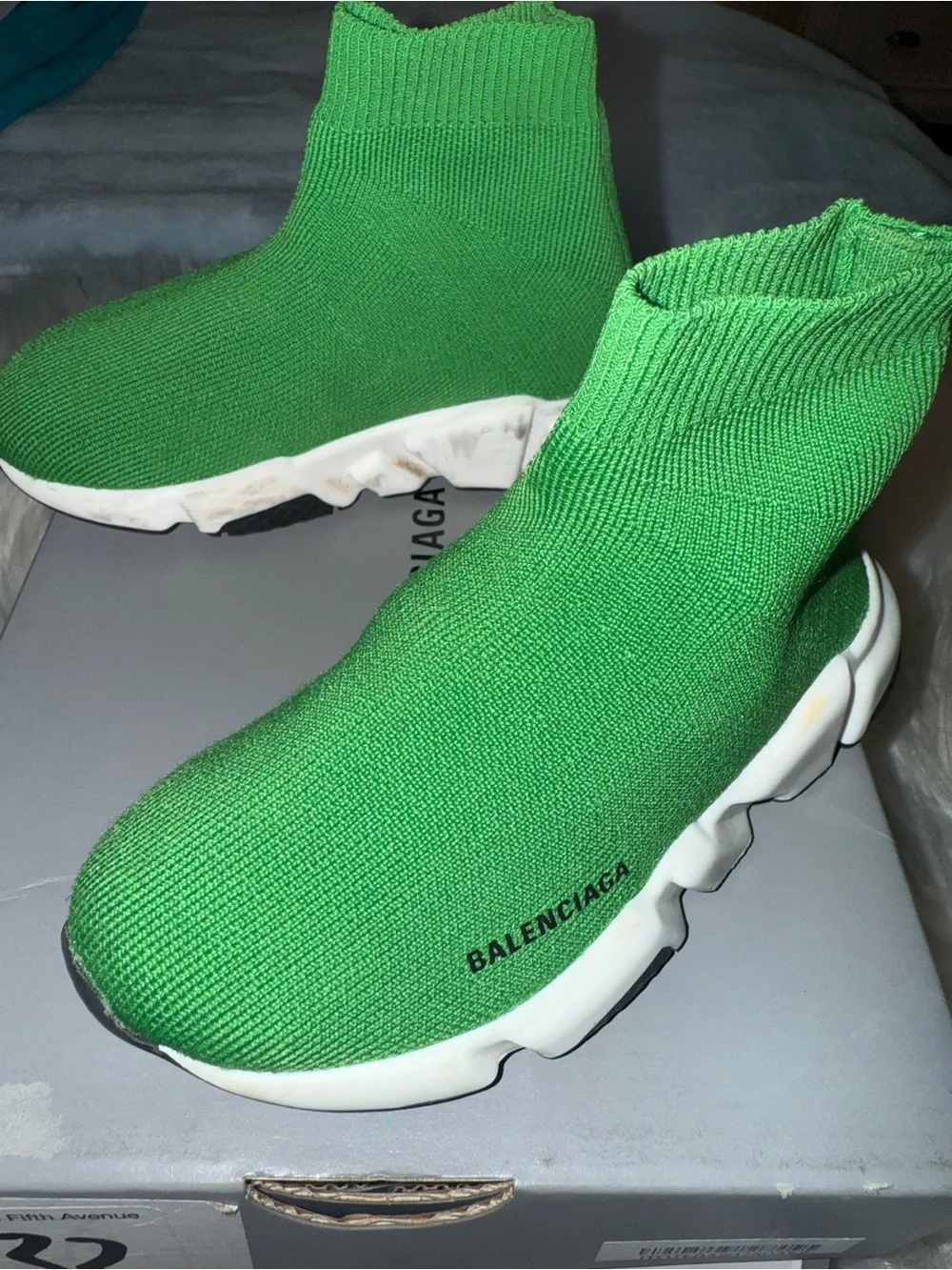 Saks Fifth Avenue Green Knit Sock Sneakers for Kids